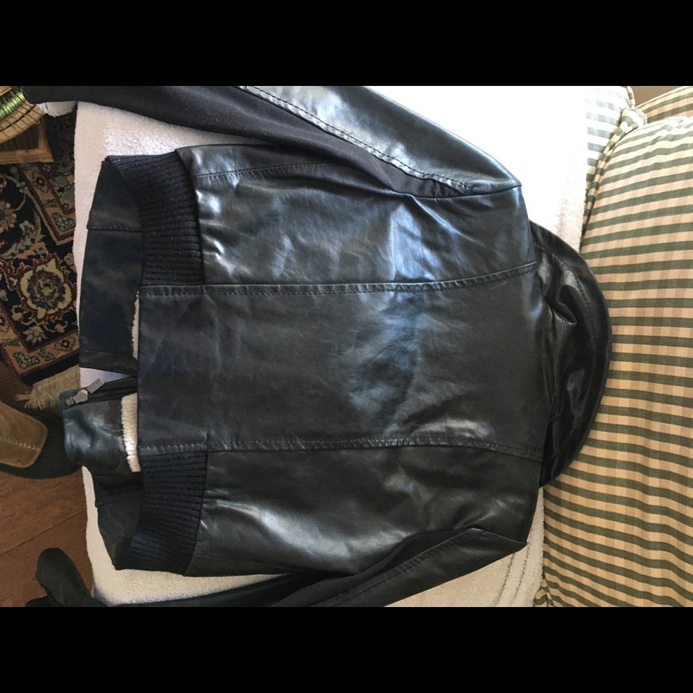 BCBG Black Leather Bomber Jacket with Sherpa Shearling Collar small - Picture 9 of 14